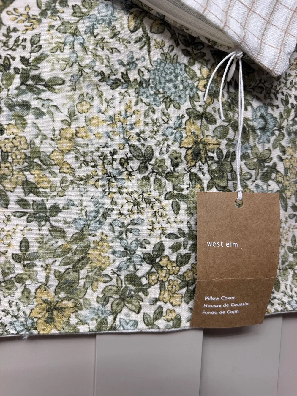 West Elm Floral Cotton Pillow Cover in Green, Yellow, Blue